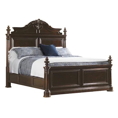 King Amherst Carved Panel Bed with Turned Posts
